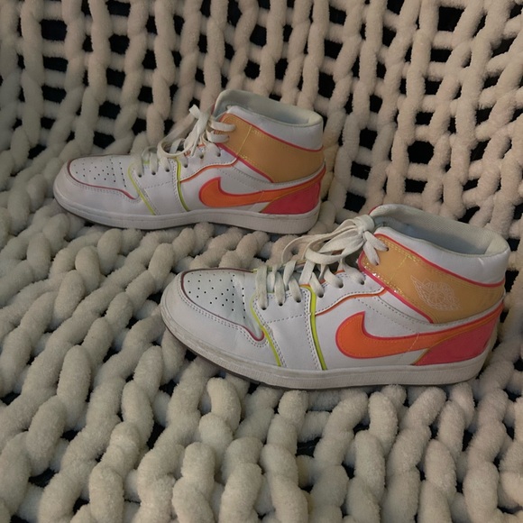 Nike White and Orange Mid-Top Sneakers - Picture 1 of 10